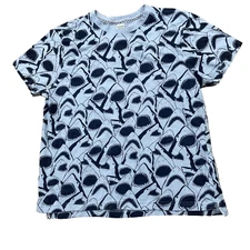 REVERSE THREADS Shirt Mens Small Shark AOP Print Shark Week Tee Blue (S Fits M)