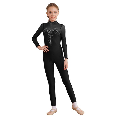 Girls Long Sleeve Full Body Unitard Gymnastics Jumpsuit One Piece Dance Catsuit - Picture 30 of 58