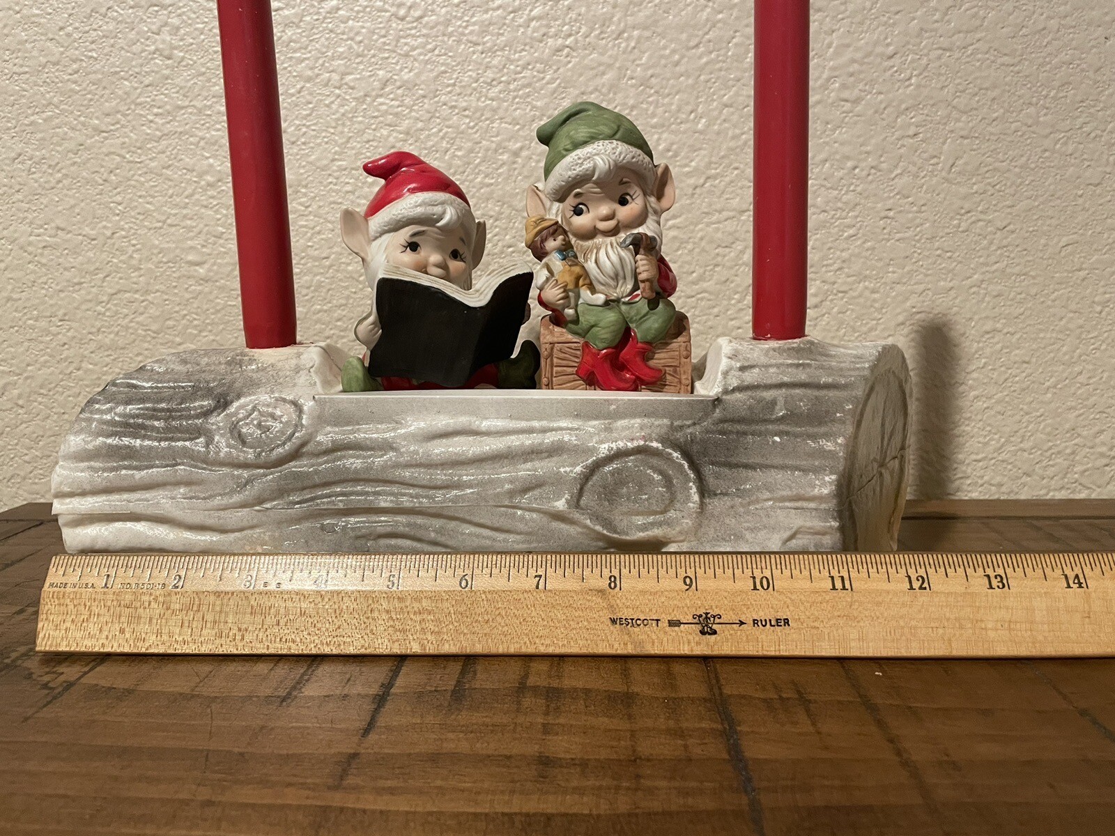 Vintage Christmas Centerpiece Plastic Yule Log Candle Holder 1970&rsquo;s Hong Kong