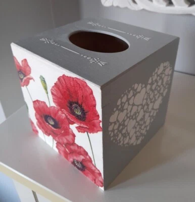 Poppies Flowers Square Box Cover Holder wooden handmade decoupaged - Image 1 of 4