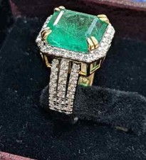 4.50Ct Emerald Cut Genuine Emerald Women's Engagement Ring Solid 14K Yellow Gold