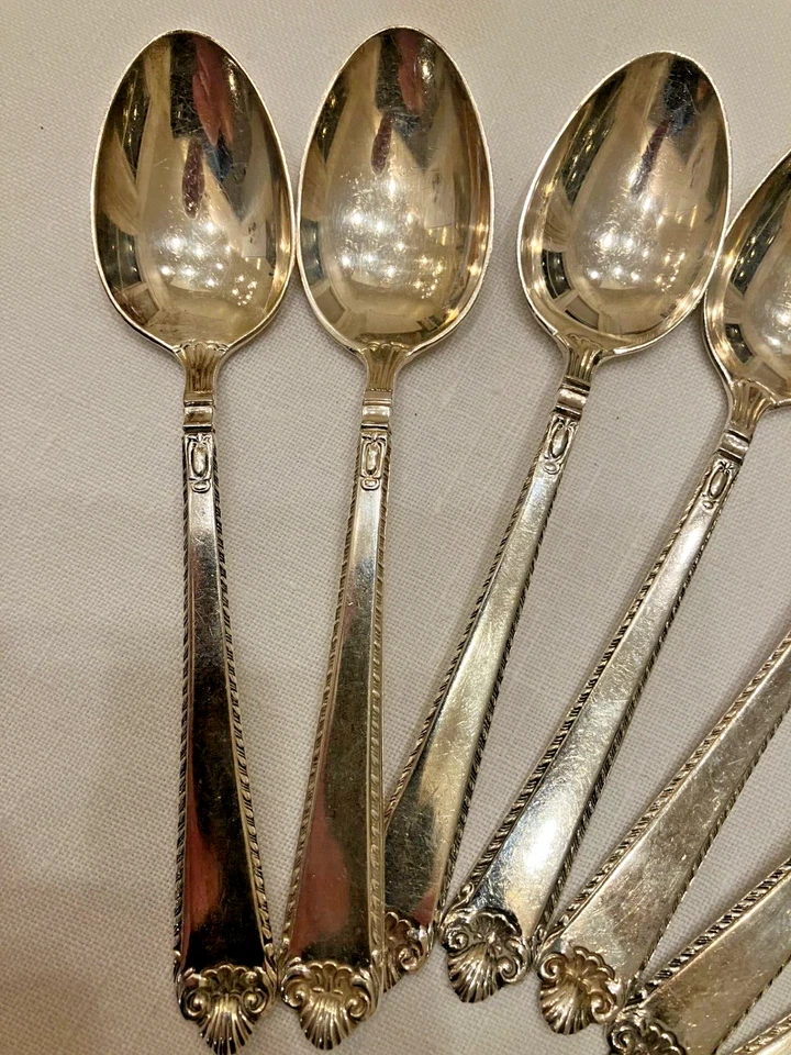 10 cucharas de té de abedul de plata esterlina lisa de Jorge II Foto 3 de 4