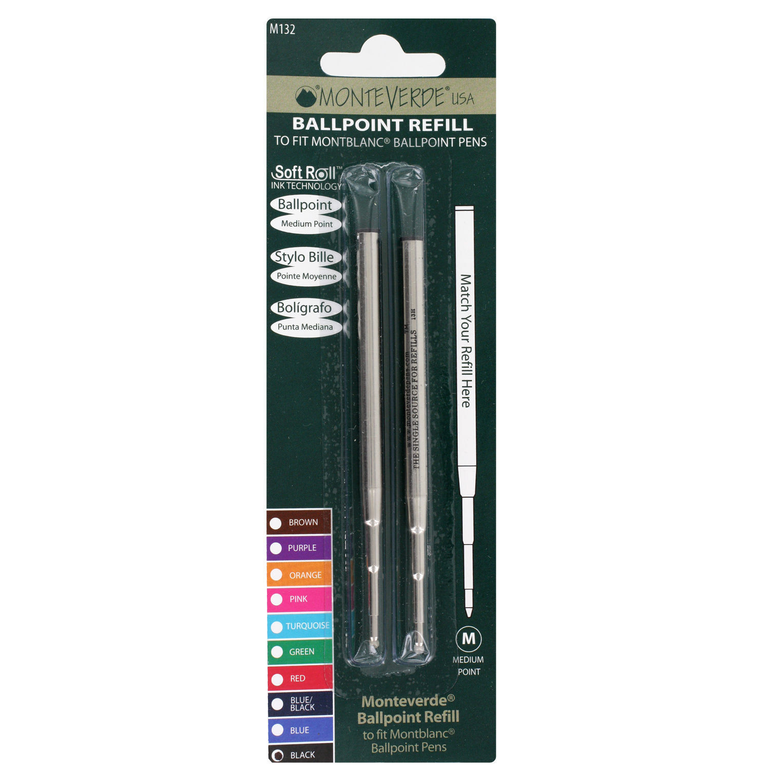 2 x Mont Blanc Compatible Ballpoint Pen Refills ink black m.p. Monteverde