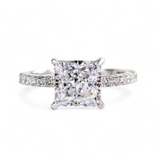 Princess And Round Cut Moissanite Women's Solid 950 Platinum Hidden Halo Ring