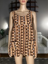 Vintage 1970's Hippie Mod Micro MINI Dress Sleeveless Pockets Geometric Print