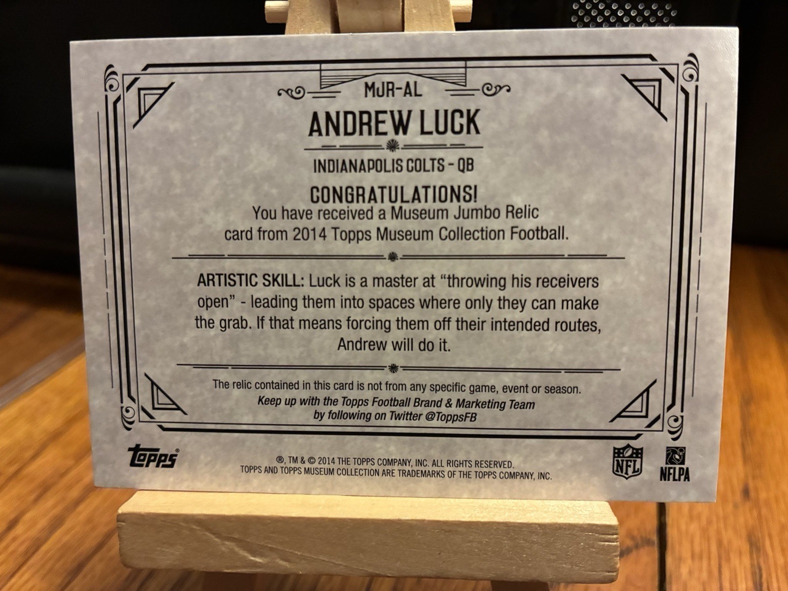 Andrew Luck 2014 Topps Museum Collection Game Used Jersey 011/115 MJR-AL view 4