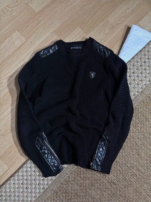 VTG 00S CIPO BAXX BIKER KNIT SWEATER DIESEL STYLE LEATHER PATCH Y2K GOTHIC