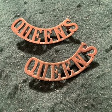 2 x Queens Royal West Surrey Shoulder Titles. Cast brass. Ww1. Da2