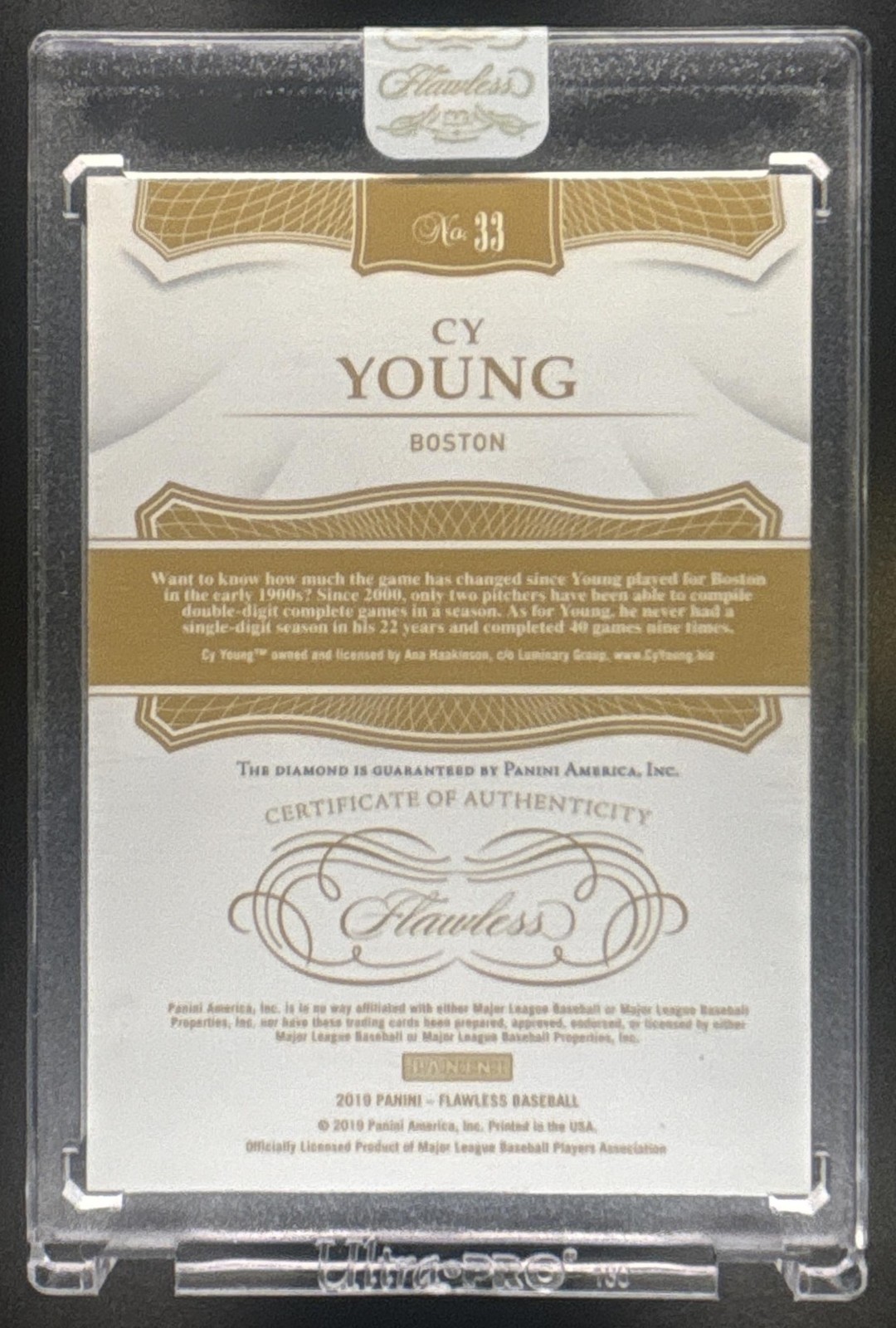 2019 Panini Flawless Legends Cy Young Black Diamond Gem 1/1 Red Sox view 2