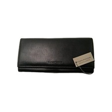 NWT Evan-Picone Black Genuine Leather Checkbook Wallet Women's Clutch/w/coin/