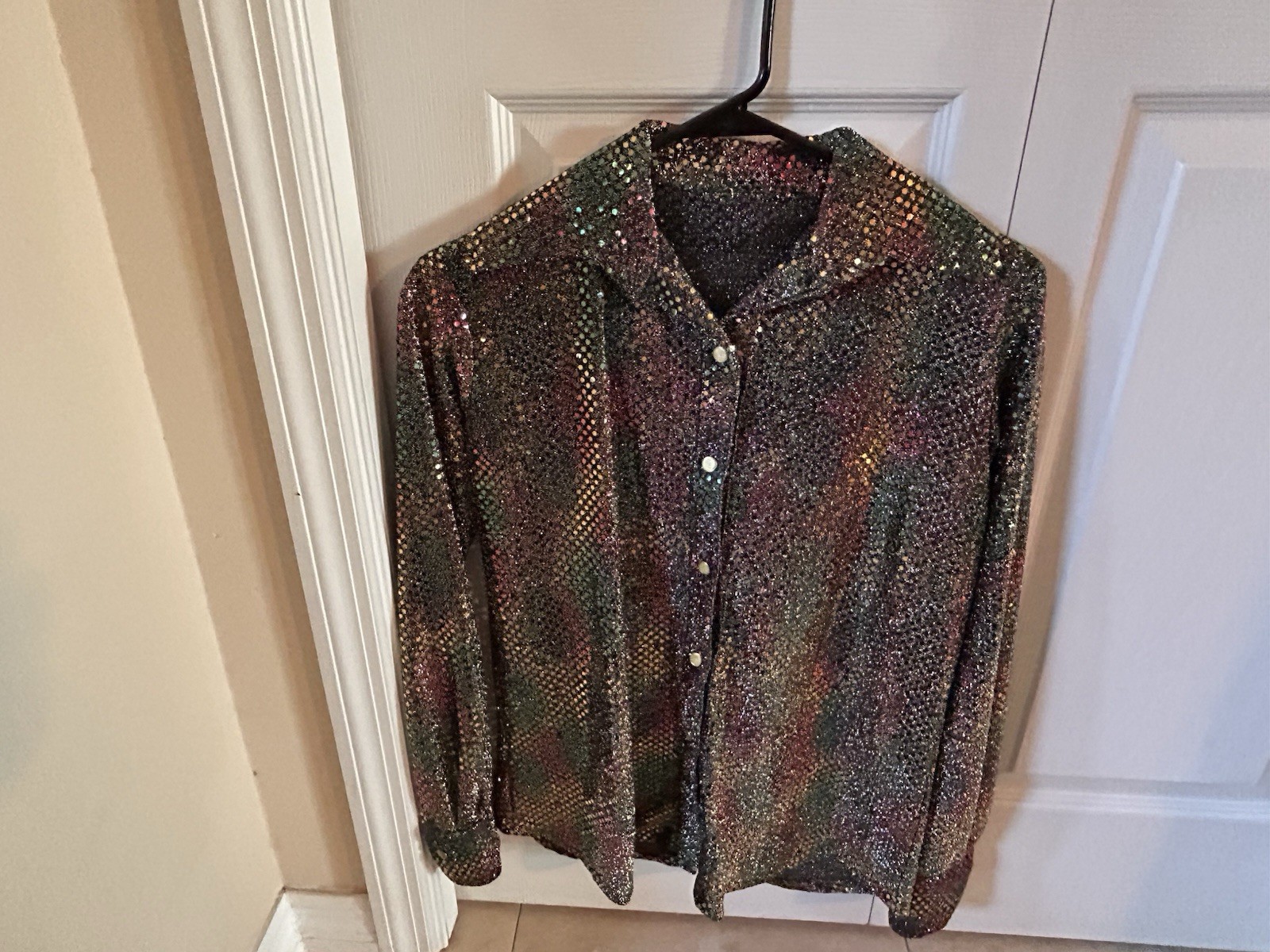 Multicolor Sequin Long Sleeve Button-Up Shirt Pol… - image 1