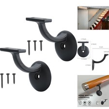 2 Pk Heavy Duty Matte Black Stair Handrail Brackets Wall Mount Support Hardware
