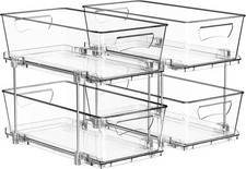 2 Tier Basket Drawer Cabinet Pull-Out Organizer, 2 Pack, Clear