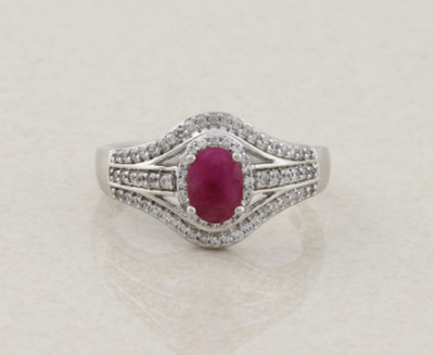 Sterling Silber Niassa Rubin und weißer Zirkon Ring Größe 9