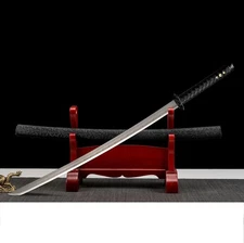 41" Japanese Samurai Katana Sword Real Carbon Steel Full Tang Blade w/ Stand Blk