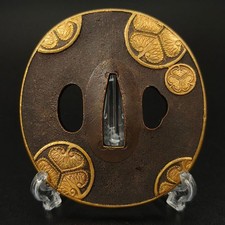 Tsuba japonais cuivre épée garde mitsudomoe écusson métallerie