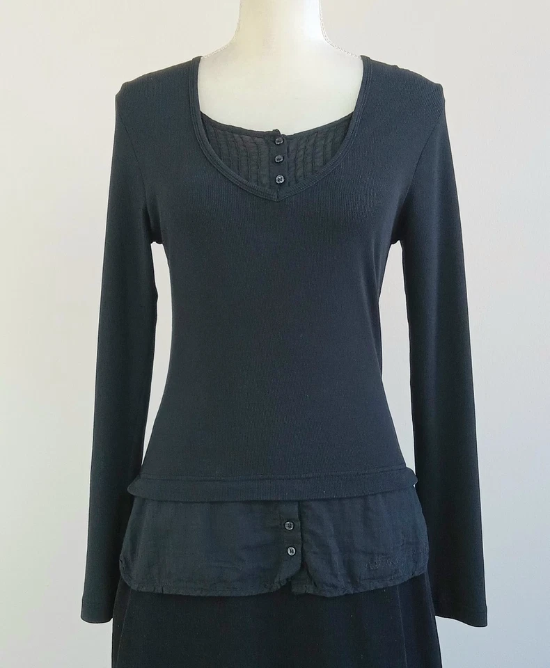 COP. VESTIDO MIDI COPINE Negro Lagenlook Plisado MULTI-TEJIDO Pana/Tejido Cocoon Foto 4 de 4