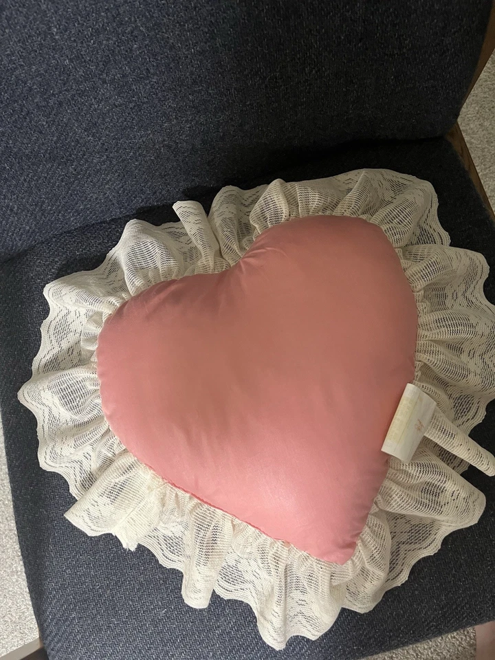 Heart-Shaped Lace with Ribbon Trim Decoration, Victorian, Romantic, Throw Pillow - Image 3 of 4