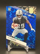 2023 Panini Donruss Elite Tre Tucker Blue Explosion Rookie Card # /625 Raiders. rookie card picture