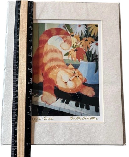 DOROTHY de MATTEIS Tigers June Signed Art Print Cat On Piano 5”x6” - Picture 4 of 6