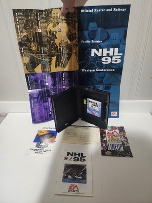 NHL 95 (Sega Genesis, 1994) Complete in Box With Stats Poster