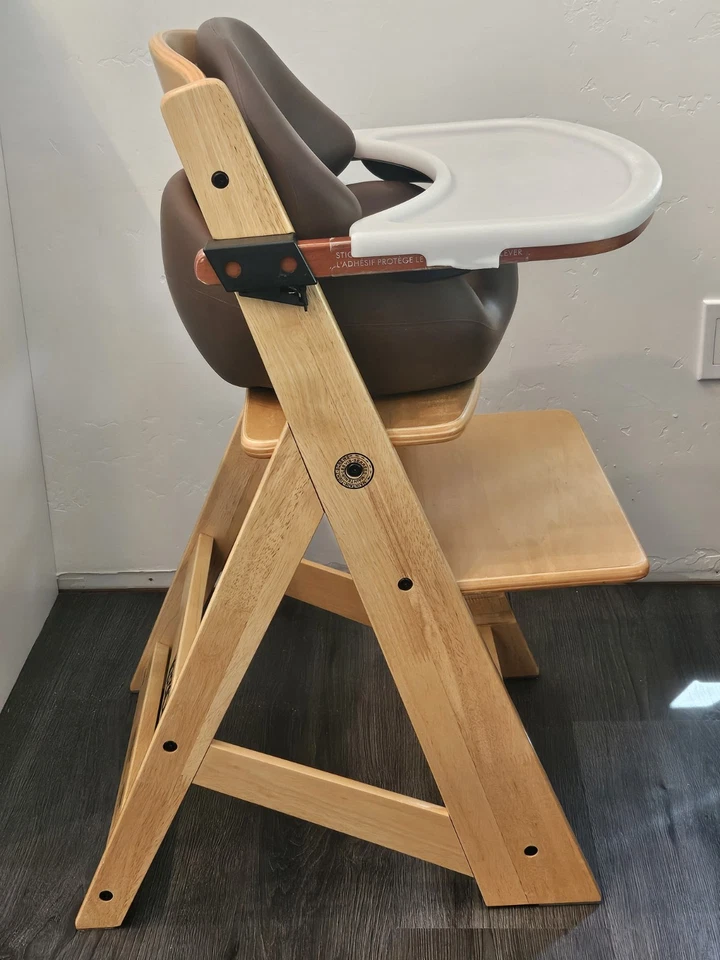  USADO KEEKAROO Altura Ajustable Derecha Infantil Madera Silla Alta Café Booster Correa Foto 4 de 4