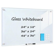 AMUSIGHT Glass Magnetic Dry Erase Board, 24" x 18" 24"W x 18"H, Normal White