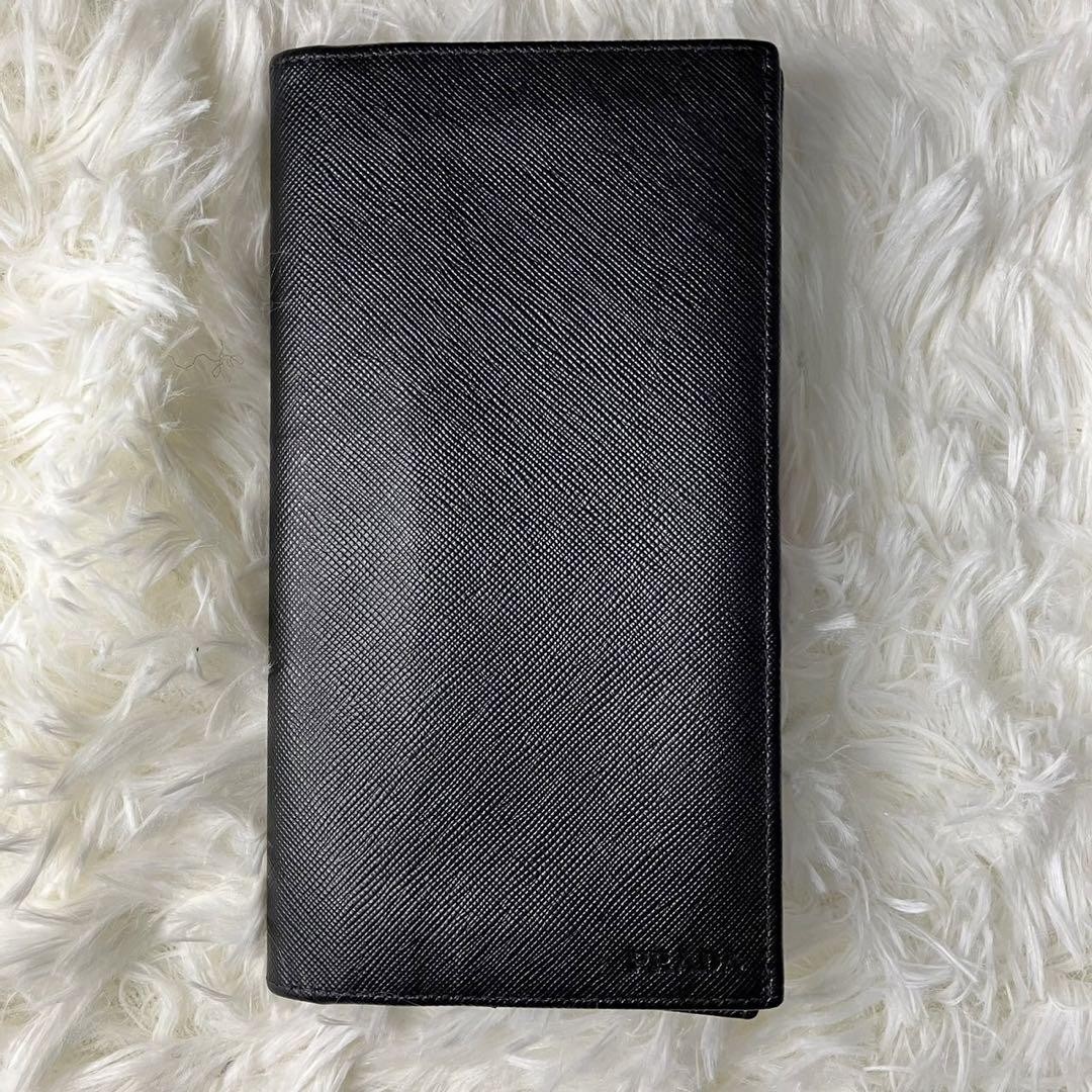 Prada Mens Black Leather Bifold Wallet with 18cm Card Slots and Gift Box
