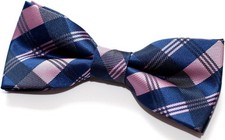 Tartan Plaid Patterns Woven Microfiber Pre-tied Bow Tie Pink and Navy Blue