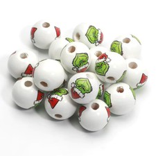 "Wood Beads Christmas Hat Green Monster 15mm DIY Jewelry Making
