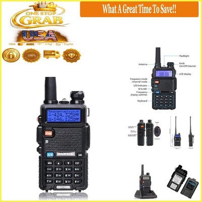 UV-5R Dual Band Walkie Talkie 144-148/420-450MHz 128 Channels Li-ion Black