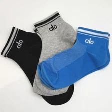 ALO Yoga 3-Pack Socks Unisex Half-Crew Throwback Black - Blue - Gray NWT