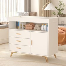 Infant Baby Changing Table 3 Drawers Open Shelf Wooden Nursery Safety Rails Belt