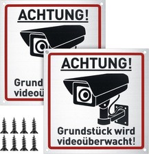 2x Achtung Video&uuml;berwachung Schild 15x15cm Privat Kamera&uuml;berwachung Innen Au&szlig;en