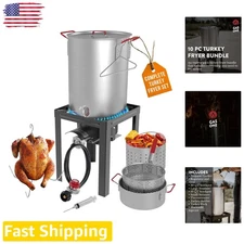 Complete 30Qt Turkey Fryer & 10Qt Fish Steamer, Black Steel Outdoor Cooker