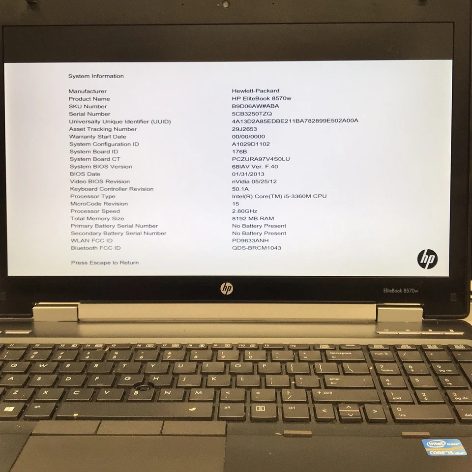 HP EliteBook 8570w 15.6" Laptop i5-3360M 8GB RAM 1TB HDD BIOS Locked No Battery - Image 2 of 4