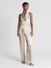 Reiss Martine Metallic Jumpsuit Tuxedo UK 14 BNWT Shiny Satin Low Back RRP 278