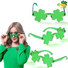 3 Pairs St Patricks Day Shamrock Sunglasses, Green Clover Party Favor Glasses