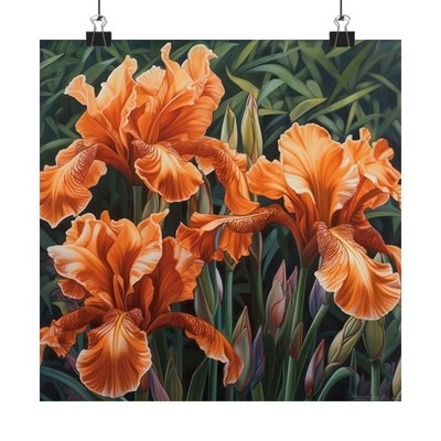 Orange Iris Flower Art Print, Irises Flower Painting, Flower Décor 07