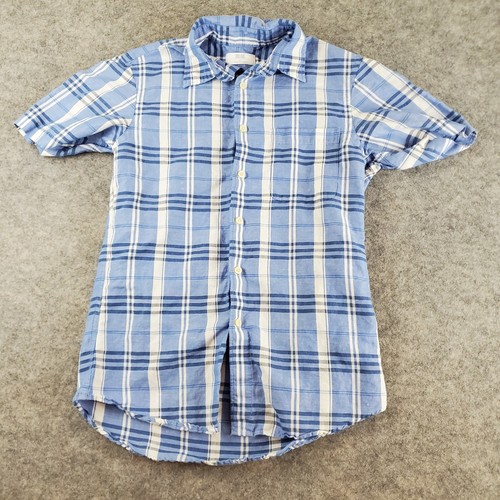 Camisa con botones Uniqlo para hombre extra pequeña azul blanca cuello a cuadros manga corta - Imagen 1 de 14