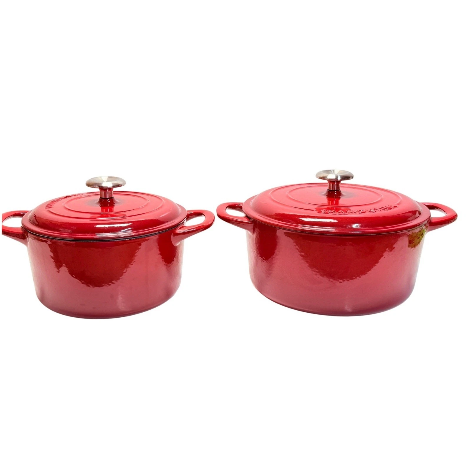 Lot of 2 Tramontina Red Enameled Cast Iron Dutch Oven with Lids