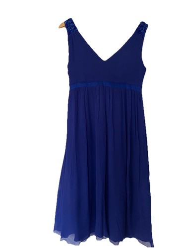 Vestido midi Hobbs azul cobalto adornado con seda para ocasiones especiales Reino Unido 12. - Imagen 7 de 7