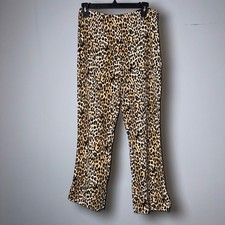 Zara Leopard Print High Waisted Side Zip Flare Ankle Dress Pants Tan Black Sz M