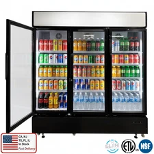 NSF 71" 3 Glass Door Merchandiser Cooler Refrigerator 42 Cu. New Cooler W/ LED