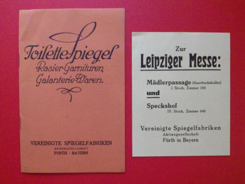 altes Werbe Prospekt Vereinigte SPIEGELFABRIKEN Fürth in Bayern 1926 ( 8077