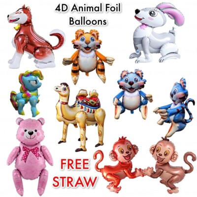 4D ANIMAL RABBIT Dinosaur Foil Balloons Kid's Birthday Theme Party SNOWMAN UK