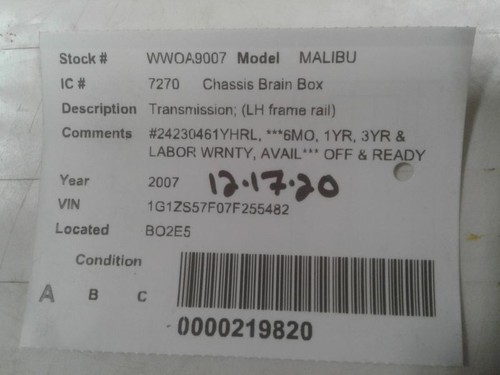 Chassis ECM Transmission Fits 06-14 EXPRESS 1500 VAN 651638 - Imagen 3 de 3