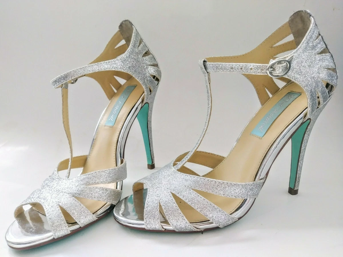 Blue by Betsey Johnson Tee Glitter Dress Sandals Silver Size 7 Formal High Heel