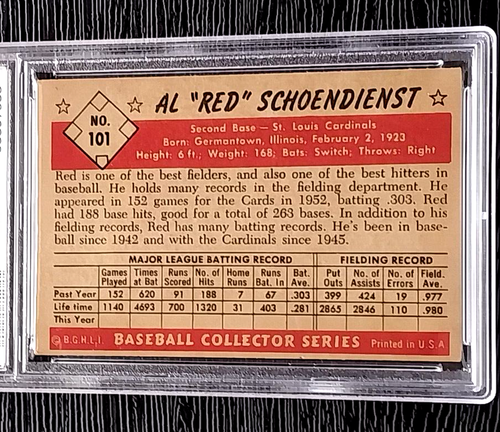 1953 BOWMAN COLOR AL RED SCHOENDIENST BASEBALL CARD #101 *CENTERED* PSA 5 EX - Picture 4 of 4