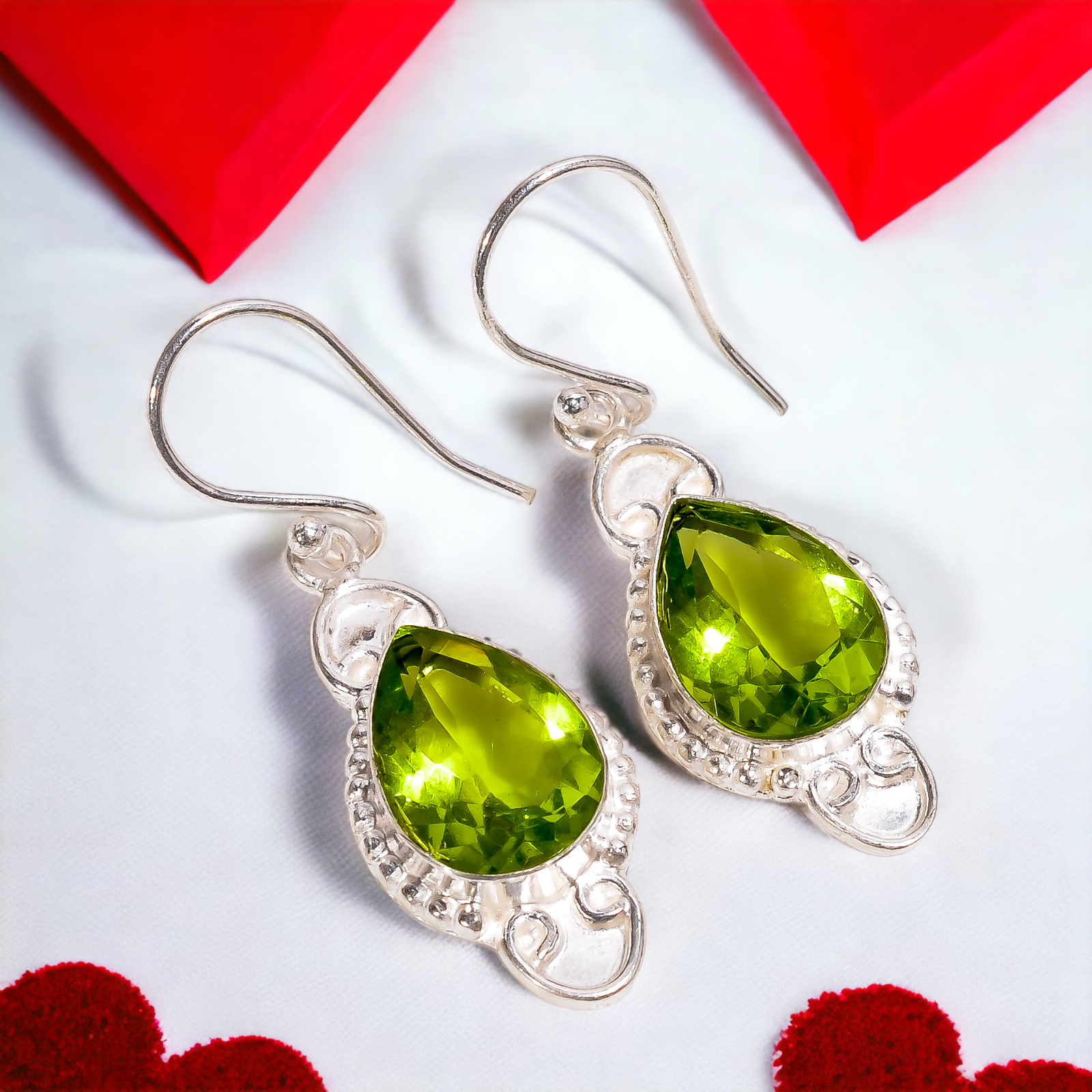 Natural Peridot Gemstone Dangle Earrings in 925 Sterling Silver for Women
